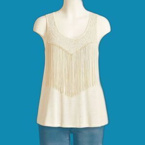 Taylor & Sage Women’s Beige Cream Lace Fringe Tank Top Size Medium